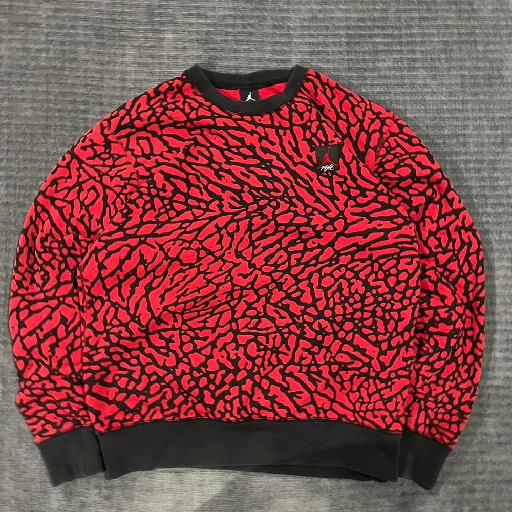 Nike Air Jordan Prime Flight Elephant Print Vintage 90s Sweatshirt- Red/Black- L